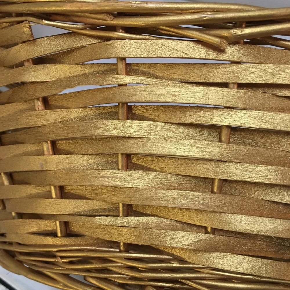 Woven Wicker Basket Home Decor OS Gold Metallic Oval Handled Storage Holiday